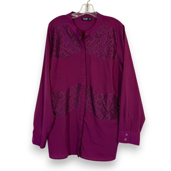 Purple Top Tunic Blouse Button Up Lace Long Sleeve Business Holiday 2X - Picture 2 of 8